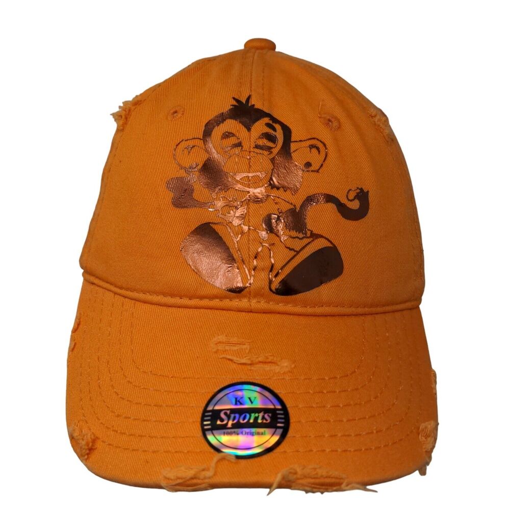 KV Sports Men's Slideback Hat Orange Adjustable Graphic Monkey Logo Shiny